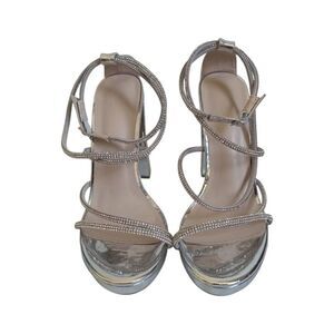 Charlotte Russe Silver Toned Strappy Rhinestone Design High Heels Women's Size 9